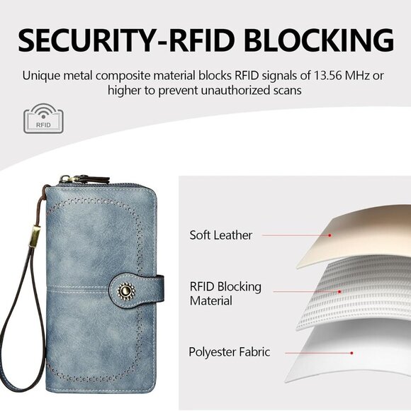 Wallet for Women RFID Blocking Leather Large Capacity Card Holder Ladies Phone C - Picture 5 of 9